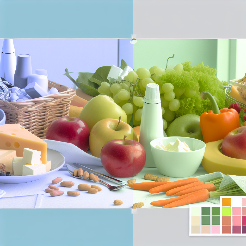 Healthy snacks and dental care items on a table with soft, realistic colors