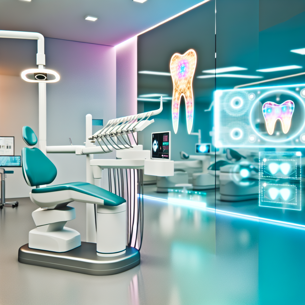 Futuristic dental clinic with advanced digital imaging and AI