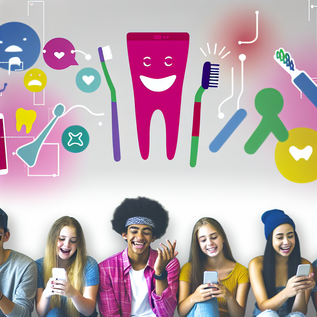 Teens engaging with social media and healthy teeth